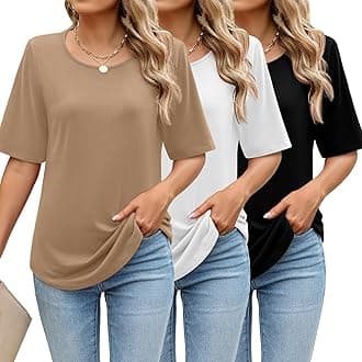 Huukeay 3 Pcs Womens Half Sleeve Top Elbow Length T Shirt Women Round Neck Basic T Shirt Summer Casual Blouses