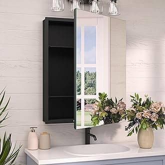TokeShimi 20x26.1 Recessed Medicine Cabinet Mirror with Storage Tempered, Aluminum Surface Mount Medicine Cabinet Mirror Black with Stepless Adjustable Shelves for Bathroom Farmhouse Modern