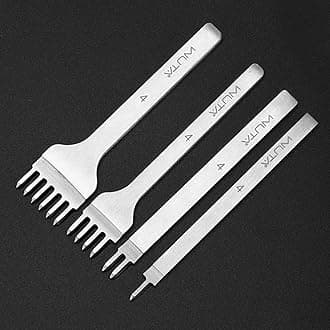 WUTA Leather Hole Punch Tool 2nd Gen Surface Fine Polished Teeth 4mm 1/2/4/6 Prong Pricking Iron Leather Punch Lacing Diamond Stitching Chisel Set (Sliver)