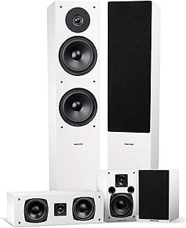 Elite High Definition Surround Sound Home Theater 5.0 Channel Speaker System Including Floorstanding Towers, Center Channel and Rear Surround Speakers - White (SXHTBWH)