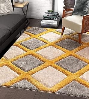 Naze Modern Polyester Anti Slip Shaggy Fluffy Rug and Carpet for Living Room, Bedroom 5x8 feet 3D Pattern 1