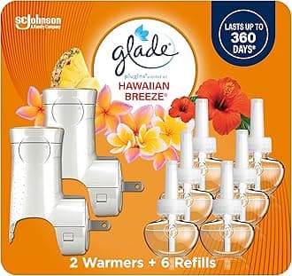 PlugIns Refills Air Freshener Starter Kit, Scented Oil for Home and Bathroom, Hawaiian Breeze, 4.02 Fl Oz, 2 Warmers + 6 Refills