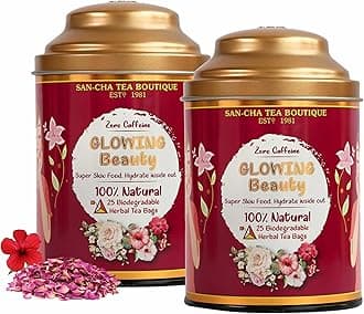 Sancha Tea Boutique, Glowing Beauty Herbal Tisane, 25 Pyramid Bags × Pack of 2, Caffeine Free Floral Blend with Hibiscus, Rose & Eucalyptus, Traditionally Valued for Radiance