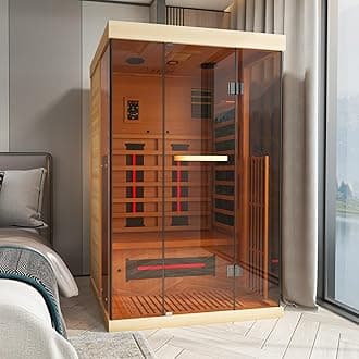 Infrared Saunas for Home, Upgraded 1-2 Person Sauna with 10 Minutes Fast Heating,Canadian Hemlock & Tempered Glass
