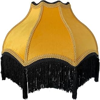 Tristan Home Premium Classic Victorian Style Bell Shape Scallop Large Velvet Lamp Shade with Tassels and Fringe (Yellow) 16inch Large