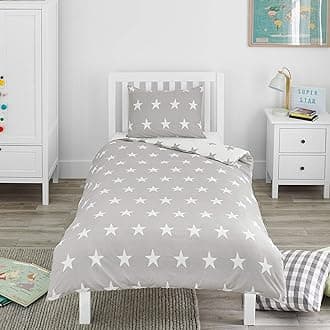 Bloomsbury Mill - Kids Single Duvet Cover Set - Childrens Single Bedding for Boys and Girls - Grey and White Stars - Single Bed Duvet Cover Set with Pillow Case - 135x200cm