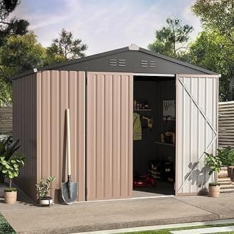 AECOJOY2.44x1.83m Metal Storage Shed for Ourdoor, Steel Yard Shed with Design of Lockable Doors, Utility and Tool Storage for Garden, Backyard, Patio, Outside use.…