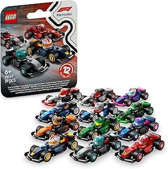 LEGO Minifigures F1 Collectible Race Cars Toys - Get 1 of 12 Mini Car Models with Drivers Helmets & Moving Wheels - Formula 1 Teams incl. Ferrari, Mercedes, McLaren, Red Bull - Mystery Box - 71049