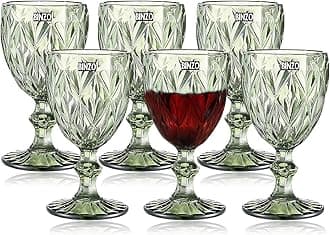 BINZO Color Water Goblet Glasses, Set of 6, 340 ml, Green Stem Colored Wine Glassware, Drinking Tumbler Multiuse Glass for Juice, Drinks, Home, Kitchen, Beverage, Gift, Mocktail, Cocktail