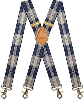 Vintage Suspenders for Men Heavy Duty 4 Snap Hooks for Belt Loops Adjustable X Back