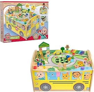 CoComelon Wheels on The Bus Wooden Activity Table, Recycled Wood, Kids Toys for Ages 18 Month