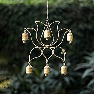 DULI Metal Windchime Wall Hanging, Feng Shui, Wall Art, Wall Decor, PositiveVibes, Rustic Wall Hangings, Wall Art,Diwali Decoration, Diwali Gifts (MetalHanging: LotuswithBigBells)
