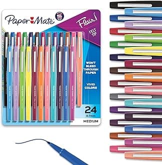 Felt Tip Pens Flair Marker Pens, Medium Point, Assorted, 24 Count