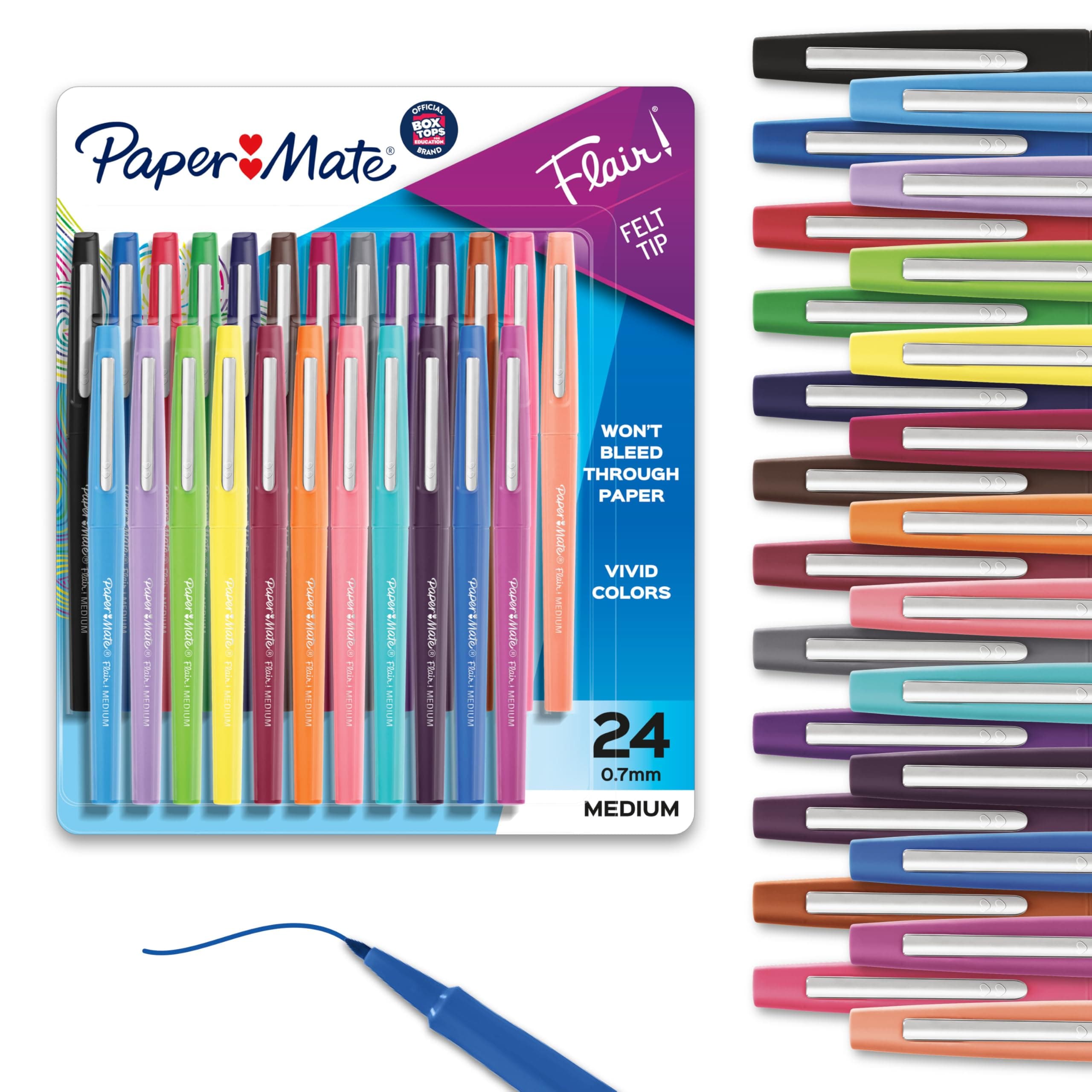 Felt Tip Pens, Flair Marker Pens, Medium Point, Assorted, 24 Count - Home, Office, Back to School, Teacher Supplies