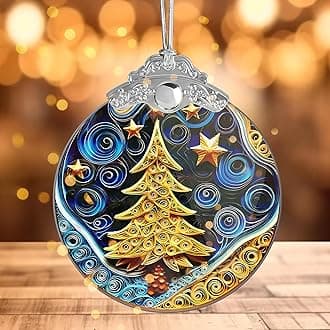Christmas Ornament 2025, Christmas Tree Round Shape, 4 Inch Acrylic Ornament Art, Holiday Decoration, Car Interior Decor, Holiday Ornaments (Quilling Christmass Tree)