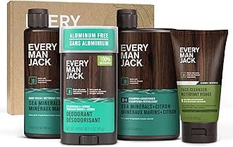Every Man Jack Men's Bath and Body Gift Set - Sea Minerals + Citron Scent - Clean Ingredients - Includes Hydrating Body Wash, 2-in-1 Shampoo, Aluminum-free Deodorant & Face Wash