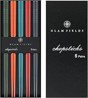 5 Pairs Reusable Chopsticks, GLAMFIELDS Fiberglass Chop sticks Dishwasher Safe, Non-slip, 9 1/2 inches - Gift Set Multi Colors