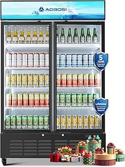 - AAOBOSI 50" Wide Commercial Merchandiser Refrigerator,36.8 Cu.Ft Glass Door Display Refrigerator,Upright Beverage Fridge with Soft LED Light,Customizable Lightbox,Universal Casters, Adjustable Shelves