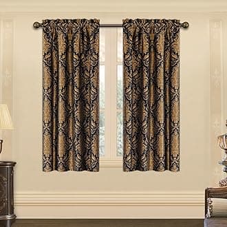 Loom and Mill Luxury Black Damask Curtains for Bedroom, Textured Lined Jacquard Curtains 2 Panels with Tiebacks, Window Curtain for Living Room Banquet Halloween Decor, Rod Pocket(42”x 63”, 2 Panels)