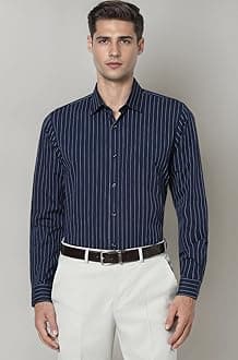Men's Slim Fit Full Sleeve Striped Formal Shirt | Cotton Rich | Wonder Fabric | Pin Point Oxford
