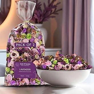 Soul & Scents Lavender Potpourri | Dried Flowers | Fine-Living | Natural Decoration | Mood Enhancer | Perfect for Home Decor, Gifts, and Aromatherapy | Made in India | Pack of 2-140gm Each