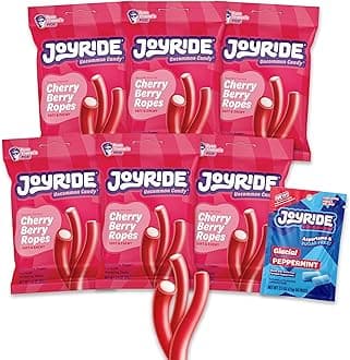 Cherry Berry Ropes - 3.5 oz 6-Pack Bundle with 2.5oz Glacial Peppermint Gum, Tart Cherry Licorice, Low Calorie Candy, Low Sugar & Low Carb, Fiber Snack (7 Items)