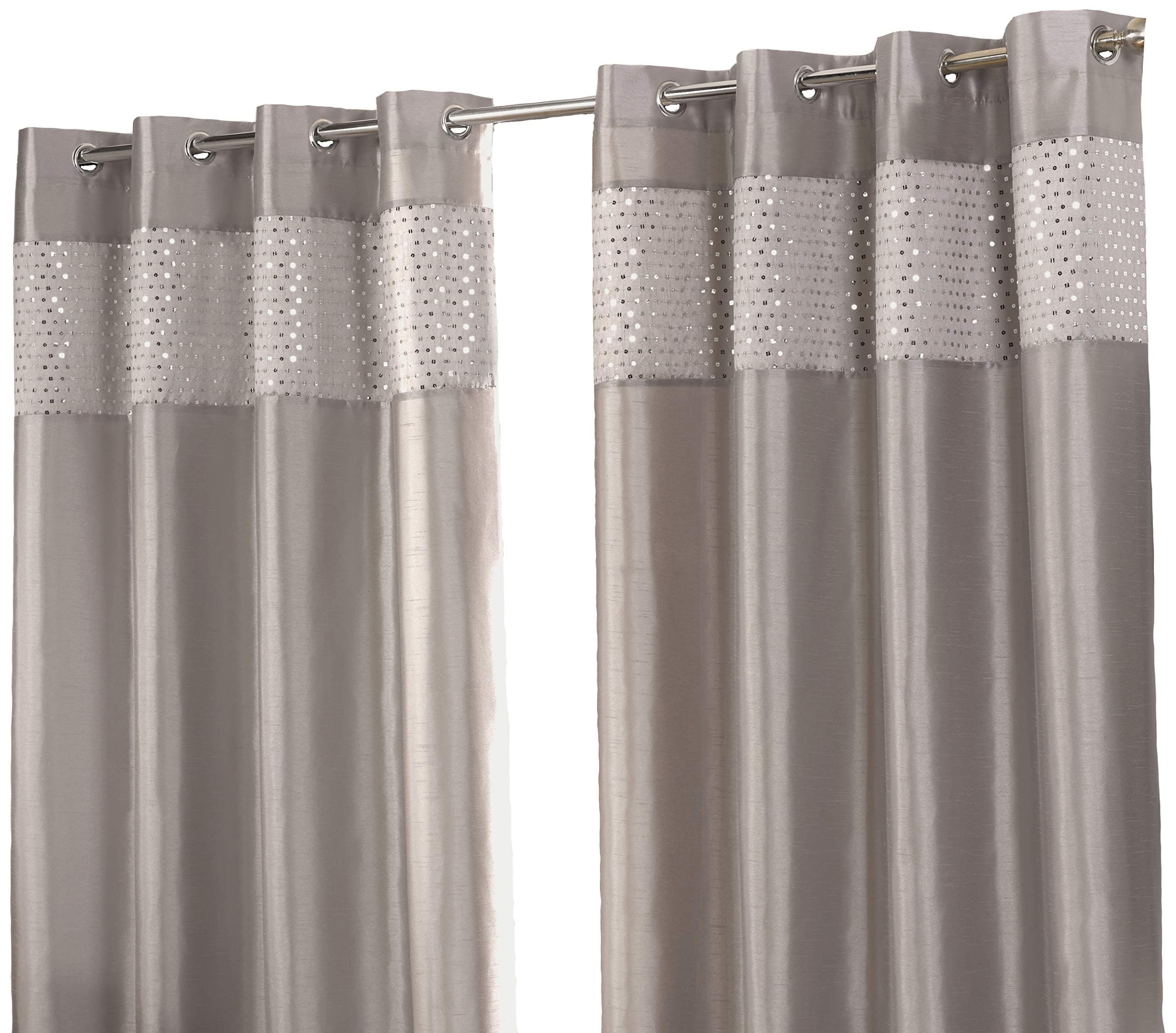 Glitz Silver Ring Top / Eyelet Fully Lined Readymade Curtain Pair 46x54in(116x137cm) Approx