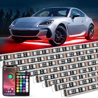 8Pcs Aluminum Underglow Neon Accent Strip Lights 396 LEDs RGB Door Assist Multi Color DIY Sound Active Function Music Mode with APP and Remote Control Underbody Light Strips for Car Truck RV