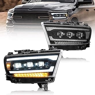 VLAND Projector Led Headlights Compatible with 2019-2024 Dodge Ram 1500 Tradesman, Bighorn, Laramie, Rebel, Lone Star (NOT FIT Classic, Limited, Longhorn, TRX) w/Switchback Clear Reflector
