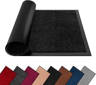 Washable Dirt Trapper Door Mats Indoor & Outdoor, Heavy Duty Non Slip Doormats, Stylish Rubber Backed Floor Mat, Super Absorbent Front Door Mat, Entrance Rug for Kitchen (60cm x 90cm, Black)