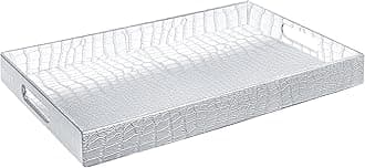 Home Redefined 17.5"x12" Silver Glossy Crocodile Faux Leather Serving Tray Beautiful Modern Elegant Decorative Tray with Handles Ottoman Coffee Table Ottoman Perfume Makeup Display for All Occasion's