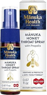 Manuka Health, Manuka Honey Throat Spray with Propolis .67 fl oz, Protects & Freshens, MGO 400+, BIO30 New Zealand Propolis