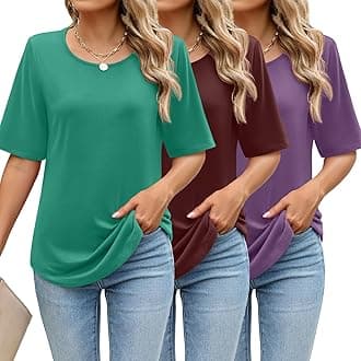 Huukeay 3 Pcs Womens Half Sleeve Top Elbow Length T Shirt Women Round Neck Basic T Shirt Summer Casual Blouses