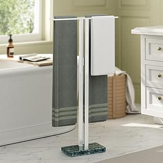 KES Standing Towel Rack with Green Natural Marble Base, 37" Equal-Height Bath Towel Holder Stand for Bathroom Floor, Fits Large Bath Towel, 18/8 Stainless Steel Polished Finish, BTH229-GPS