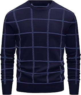 MAGCOMSEN Men's Crewneck Sweaters Cotton Lightweight Plaid Pullover Sweater Warm Casual Fall Winter Sweatshirts