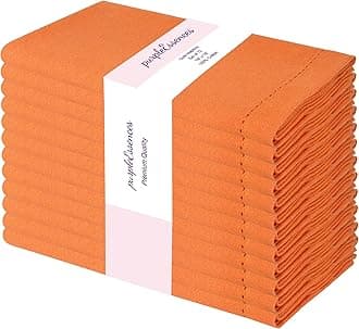 PurpleEssences Set of 12 Hemstitch Cloth Dinner Napkins 100% Cotton - Soft Durable Washable - Ideal for Wedding Christmas Holiday Winter - Perfect Everyday Use Table Linen 18x18 - Orange