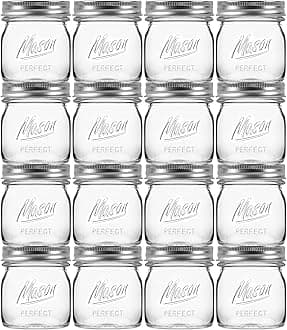 16 Pack 8 oz Mason Jars with Regular Airtight Lids - Glass Canning Jars 8 oz, Mini Mason Jars for Jam, Jelly, Honey, Overnight Oats, Party Favors, Shower Favor, Separable Lids