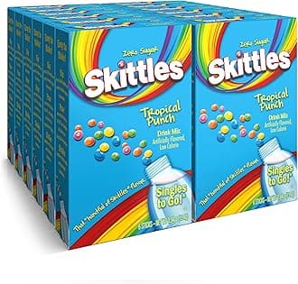 Skittles Tropical Punch Singles to Go Powdered Drink Mix, Zero Sugar, Low Calorie, Includes 12 boxes, 6 Servings per Box, 72 Total Servings,6 Count (Pack of 12)