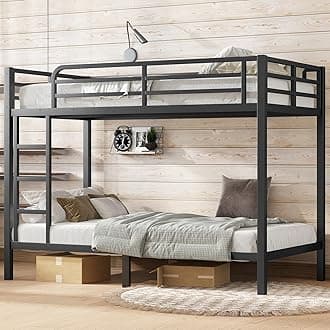 Twin XL Over Twin XL Bunk Bed,Heavy Duty Metal Bunk Bed Frame for Adults,2 Side Ladder,Guardrail,Space-Saving,Noise Reduced,No Box Spring Needed,Black (Twin XL Over Twin XL)
