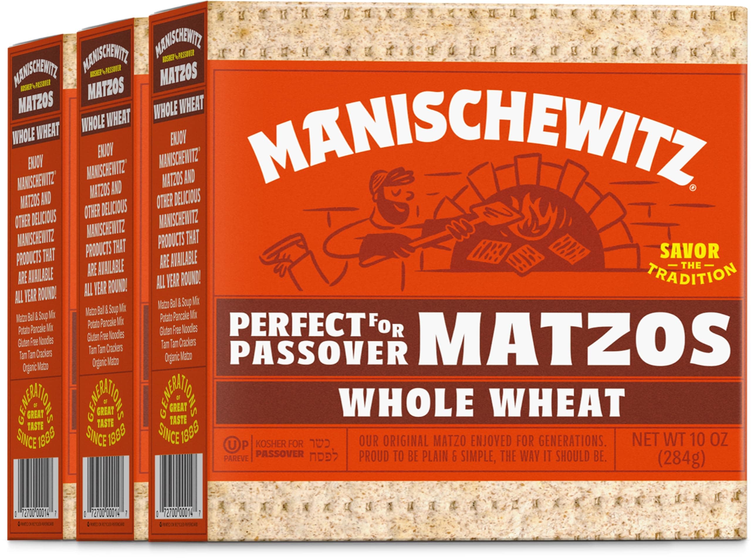 Passover Whole Wheat Matzo 10 oz (3 Pack) Thin, Crisp & Delicious, Just 2 Ingredients!