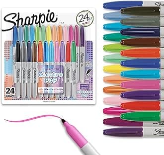 Sharpie 1927350 Electro Pop Permanent Markers, Fine Point, Assorted Colors, 24 Count