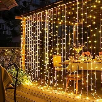 Dazzle Bright300 LED Curtain Lights, Plug in Fairy Curtain Lights for Bedroom, Christmas Hanging String Lights Outdoor for Window Backdrop Wall Wedding Patio Indoor Dorm Party Decor, Warm White