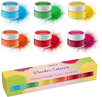 Edible Powder Colours Multipack (6 x 3.5g Jar) - Natural Food Grade Colouring Powders for Cooking, Baking, Icing and Cake Decorating - High Strength Food Colouring Dust for Vibrant Results (Rainbow)