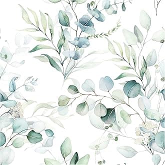 HAOKHOME Peel and Stick Wallpaper Boho Green/White Eucalyptus Leaf Floral Wall Mural Home Nursery Decor Renter Friendly Wallpaper 17.3in x 78.7in
