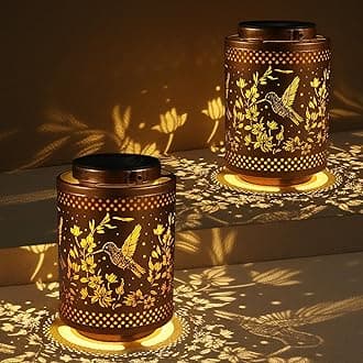 2 Pack Hummingbird Solar Lanterns Garden Decor Birthday Gifts for Women Mon Grandma Metal Hanging Solar Lights Waterproof Outdoor Decoration for Outside LED Lanterns for Yard