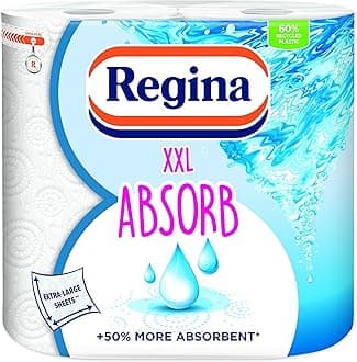 Regina XXL Absorb Kitchen Roll - 2 Rolls, 75 Extra Large Sheets per Roll, 2 Layers for Increased Absorbency, for Extra Big Spills