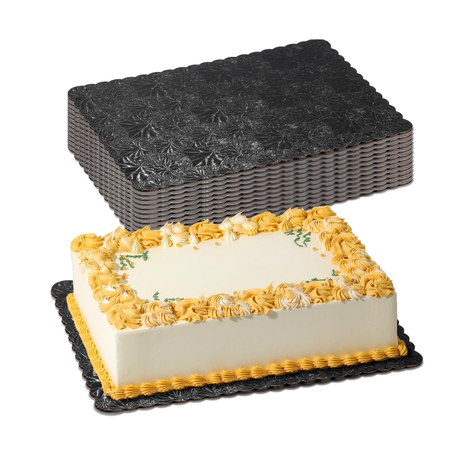 Fit Meal Prep [20 Pack] 14x10 Rectangular Cake Boards Black Cardboard Cake Base, Quarter Sheet Disposable, Pizza, Desserts and Pastries Food Bottoms, Grease Proof and Moisture Resistant