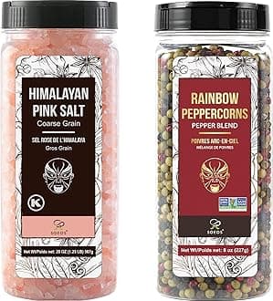Soeos Himalayan Pink Salt 18oz + Rainbow Peppercorns 8oz, Salt and Pepper for Grinder Refill, Pink Salt Coarse, Rainbow Peppercorns for Refill, Non-GMO Verified, Kosher, Seasoning Set for Cooking