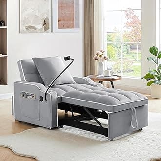 KINFFICT Sleeper Sofa Chair Bed, Convertible 3-in-1 Armchair, Adjustable Sleeper Chair with Pullout Bed, Single Lounger Futon with Side Pockets for Living Room (Grey)