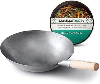 Round Bottom Carbon Steel Wok Pan - Authentic Hand Hammered Woks and Stir Fry Pans - 12-inch Pow Wok for gas stoves by Mammafong…